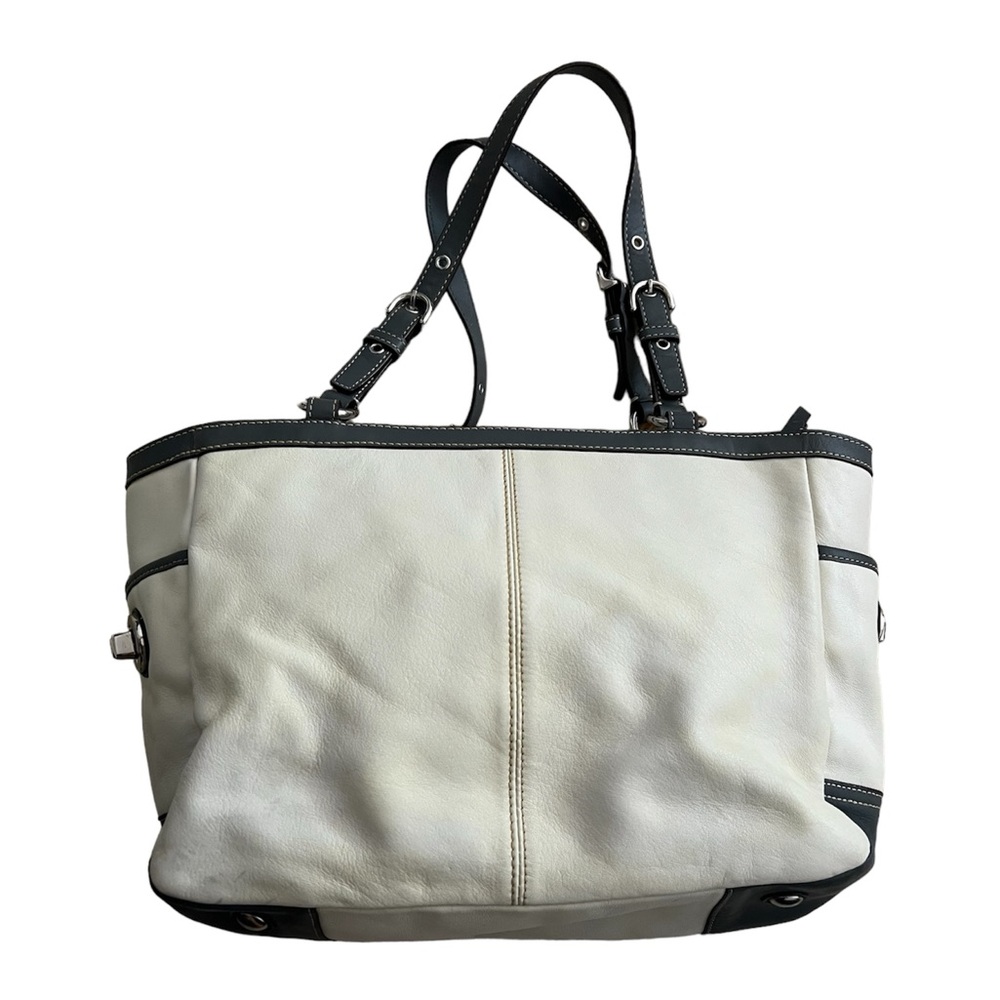 Coach East West Pleated Gray & White Tote Bag with Dust Bag - Picture 2 of 12